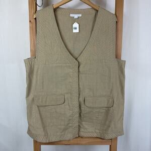 Tibetan Trader Tan Button Up Pockets Quilted Long Vest #1225 Size LG